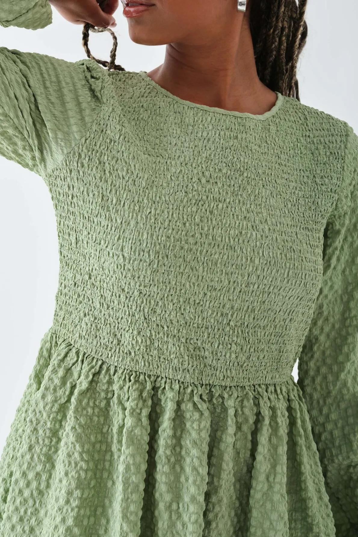 Daisy Street Textured Shirred Midi Smock Dress-Women Dresses