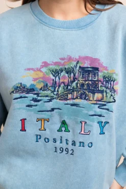 Daisy Street Washed Sweat With Print & Embroidery-Women Hoodies & Sweatshirts