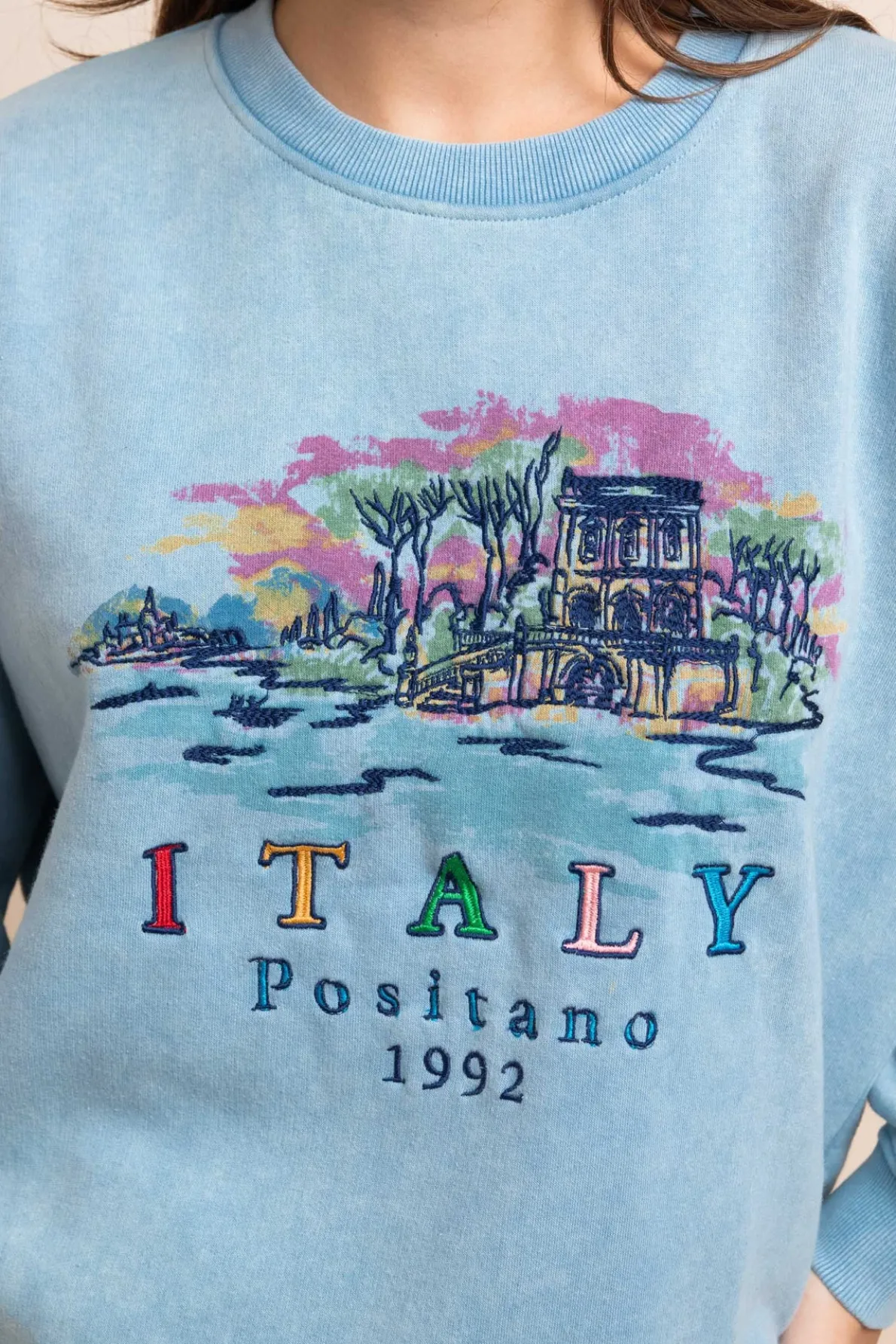 Daisy Street Washed Sweat With Print & Embroidery-Women Hoodies & Sweatshirts