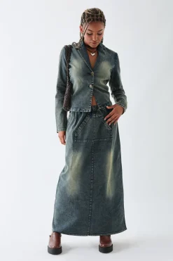 Daisy Street Washed Stretch Denim Blazer-Women Jackets