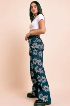 Daisy Street Wide Leg Printed Denim Jeans-Women Trousers