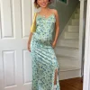 Daisy Street x Chloe Davie 90s Printed Maxi Dress with Lace Trim-Women Dresses