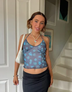 Daisy Street x Chloe Davie Halter Neck Mesh Top-Women Tops