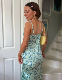Daisy Street x Chloe Davie 90s Printed Maxi Dress with Lace Trim-Women Dresses