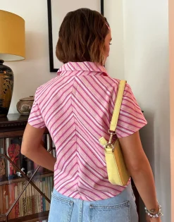 Daisy Street x Chloe Davie Stripe Fitted Shirt-Women Tops