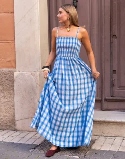 Daisy Street X Molly Mcfarlane Shirred Body Maxi Dress In Check-Women Dresses