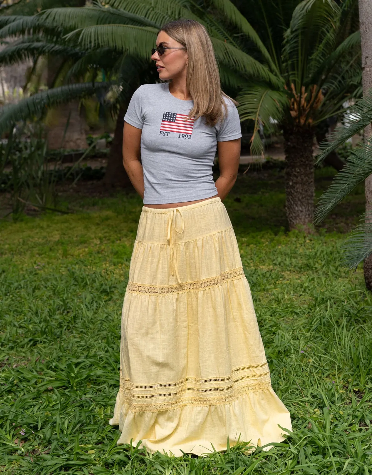 Daisy Street X Molly Mcfarlane Boho Maxi Tiered Skirt In Buttermilk-Women Skirts