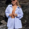 Daisy Street X Molly Mcfarlane Oversized Long Sleeve Poplin Shirt In Stripe-Women Tops