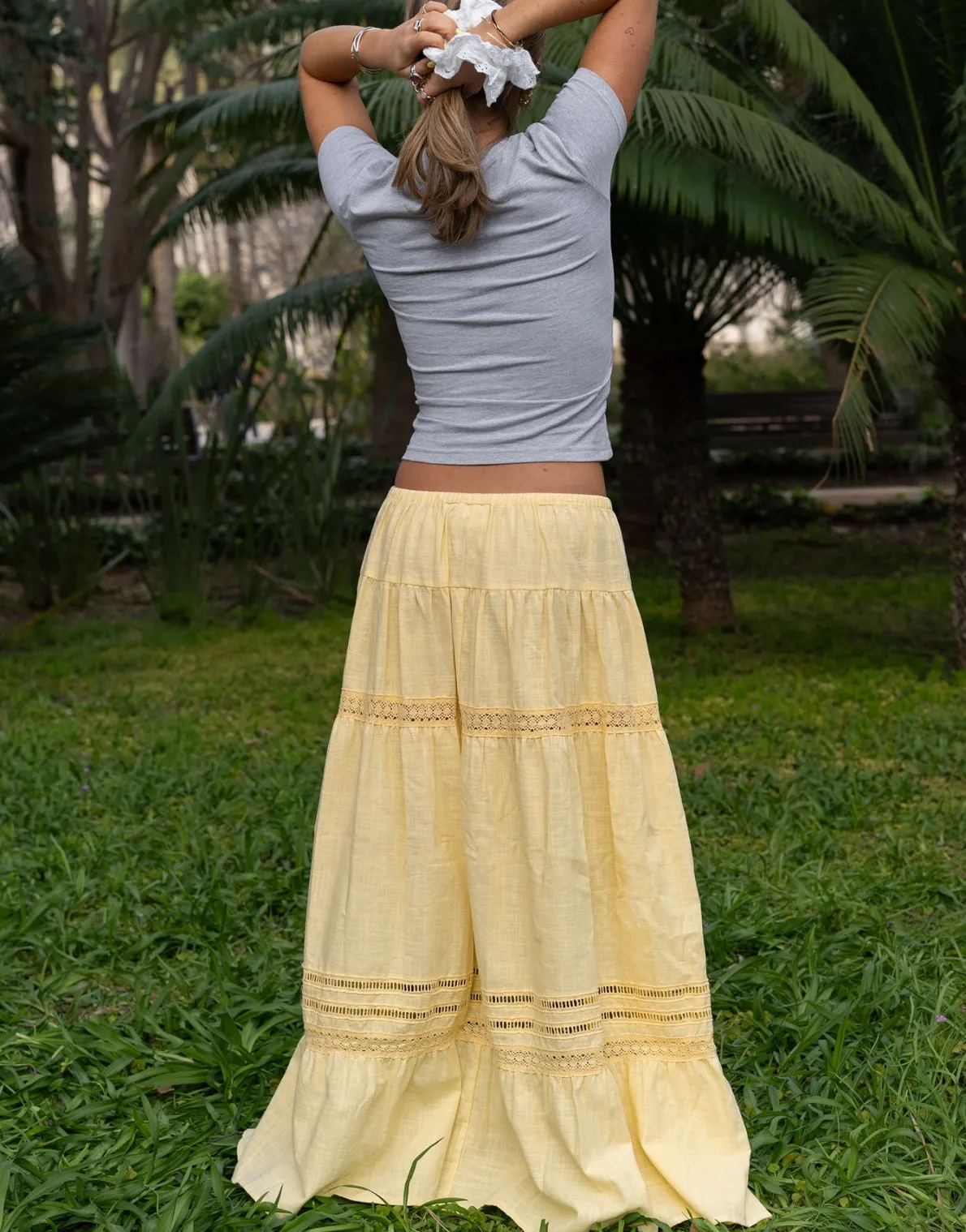 Daisy Street X Molly Mcfarlane Boho Maxi Tiered Skirt In Buttermilk-Women Skirts